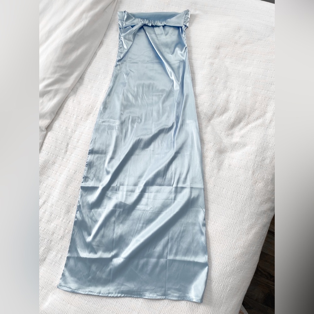 Blue Satin Strapless Eyecatcher MIDI Dress, Size Small - Picture 8 of 14